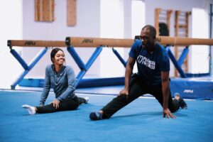 Gabby Douglas Instagram - even as an actor on screen, you need some gymnastics ability to pull it off -had so much fun teaching @jaypharoah how to be a gymnast😂 watch the latest episode of #SpecialSkills on @imdb to find out!
