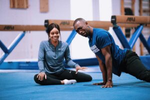 Gabby Douglas Instagram - even as an actor on screen, you need some gymnastics ability to pull it off -had so much fun teaching @jaypharoah how to be a gymnast😂 watch the latest episode of #SpecialSkills on @imdb to find out!