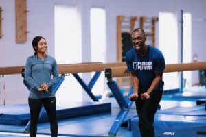 Gabby Douglas Instagram - even as an actor on screen, you need some gymnastics ability to pull it off -had so much fun teaching @jaypharoah how to be a gymnast😂 watch the latest episode of #SpecialSkills on @imdb to find out!