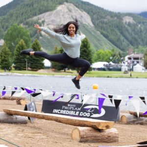 Gabby Douglas Instagram - chandler and i are flying high out at the @ProPlan #IncredibleDog Challenge today! i’ve got to say, it takes A LOT of dedication to pull off some of the performances we’re seeing here today. go to ProPlan.com/Incredible to see when it will be on TV in your city. #Ad
