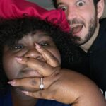Gabourey Sidibe Instagram - It’s weird that people think we’re already married but I guess our hearts and intentions for each other are just that clear to see. My BFF proposed and now I get to hold him forever. The funniest man I’ve ever met. The sweetest human to exist. @brandontour made up a song for when i put my bonnet on at night. The second I look a bit stressed and overwhelmed, he jumps into action to take over what he can for me. Every moment with him is a joy. He is the partner i thought I was too independent to need. I’ve learned so much about myself through him and I feel grateful and excited to learn more about the entire world with him by my side. My partner, my best friend, my cats’ daddy, my mans, my heart, my fiancé!!! ❤️❤️❤️❤️