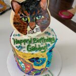 Gabourey Sidibe Instagram - Showing my mom pics of my Quarantine Birthday Cake from May (NOT TODAY) and just remembering how my mans DID THAT! An African Print cake with a cat cookie on top😻 Edit : It’s still NOT MY BIRTHDAY but this cake is from @miskichicago !!!