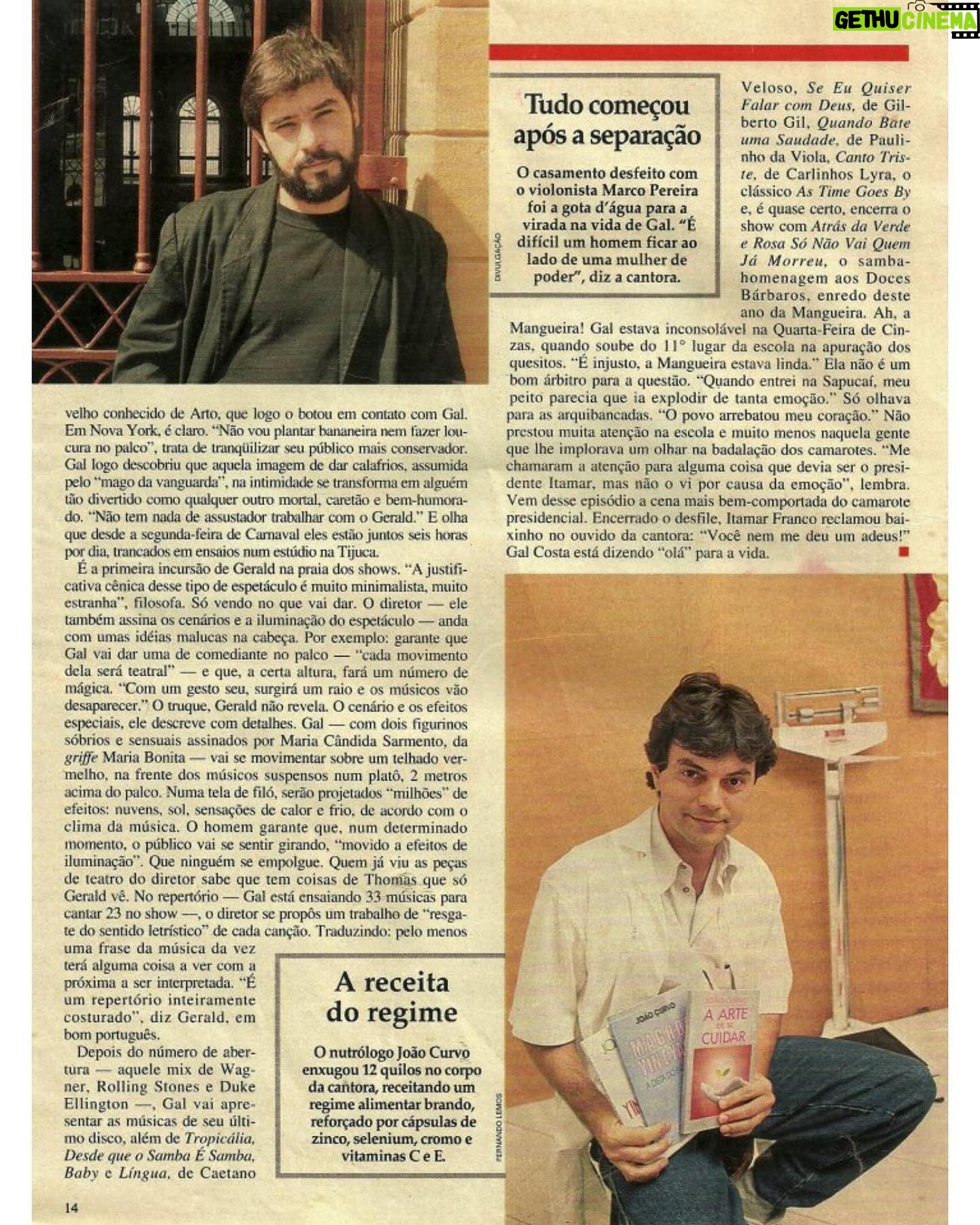 Gal Costa Instagram - Há exatos 30 anos, Gal era a capa da revista @vejario (Edição 8 de 1994), que trazia ainda uma matéria de cinco páginas sobre os novos projetos da cantora. Gal estava prestes a estrear o icônico show da turnê “O Sorriso do Gato de Alice” sob a direção do diretor teatral @geraldthomas1 . Saudades! #GalCosta #EquipeGal
