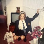 Gemma Atkinson Instagram - Had to dig out some old photos recently as part of filming for our show. Aside from the dodgy decor, the one constant in most of my pictures was Fergie, my first dog and best friend 🥰 I’m so glad mum & dad decided to have her when I was just 18 months old. She helped teach me compassion, kindness, responsibility and the absolute unconditional love dogs have. Sitting writing this sat with Norman & Ollie knowing they’re unknowingly doing the same for both Mia & Thiago makes me smile. 😊 If I had superpowers it’d be to go back to this time again, just for a couple of days… The good ole days ❤️ (I’d also move that wooden pig off the tele asap!) 😂