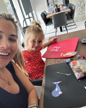 Gemma Atkinson Instagram - Arts and crafts while Thiago sleeps!
It’s funny when Mia was little I slept when she slept, but having more than 1 baby that’s obviously not happening this time. I’m consciously trying to make sure I still have that one on one time with Mia because even though I shouldn’t, there’s this tiny pang of feeling guilty that she’s left out, even though she isn’t 🤦🏼‍♀️ 

(assuming that’s normal isn’t it??) 😕

I’m feeding Tio on demand at the min so whenever he’s hungry I have to be with him, and sometimes it’s when I’m sat cuddling Mia, or doing a jigsaw. I have to cut it short & explain her brother needs me. She’s been unbelievable at welcoming him. The first 2 nights she came in our room wanting to sleep with us (which she hasn’t done for SO long) we let her as we figured we’d be up on and off anyway and by night 3 she realised her own bed & room was actually comfier (thank god) 😂 

I know all of the above is normal so I’m going with it. Anyone else experience the same? Mum guilt even though you have absolutely nothing to be guilty for? 🤦🏼‍♀️