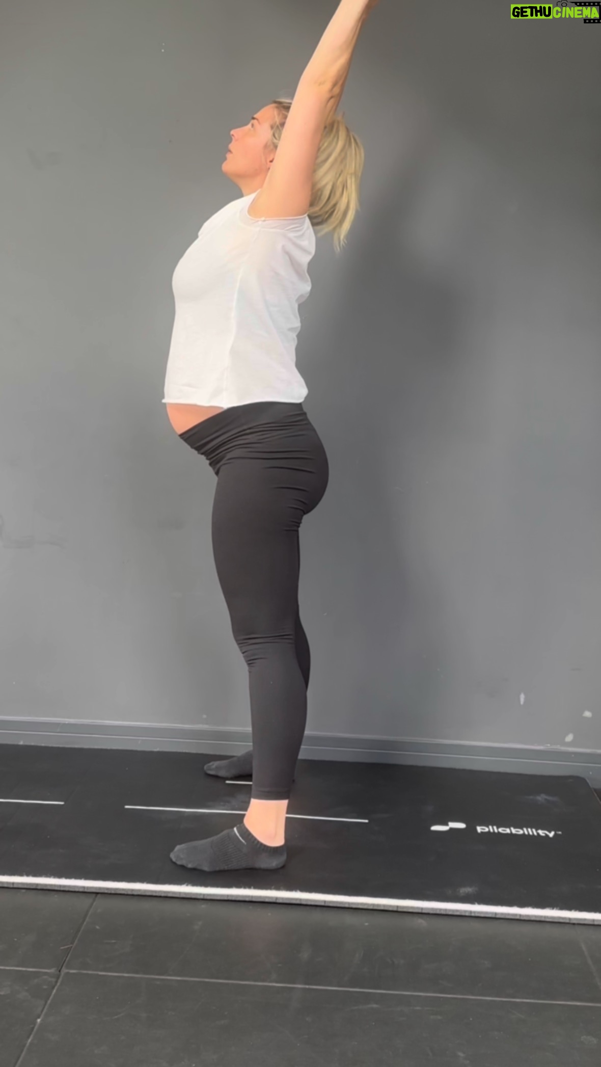 Gemma Atkinson Instagram - All about mobility, breathing and light cardio for me today. It’s getting to that stage where simple tasks are uncomfortable 😂 Tying my laces, sitting on a couch that’s a little to soft makes getting up harder, even getting in and out of the car! I’m trying to keep everything as supple and loose as possible with good circulation. Focusing on my breathing I did the above stretches for around 20 mins combined in total. Followed by 20 mins air bike. Just a nice steady flow to plod along to thats left me feeling all the better for it. 🧘♂️ 🤰 ♥️