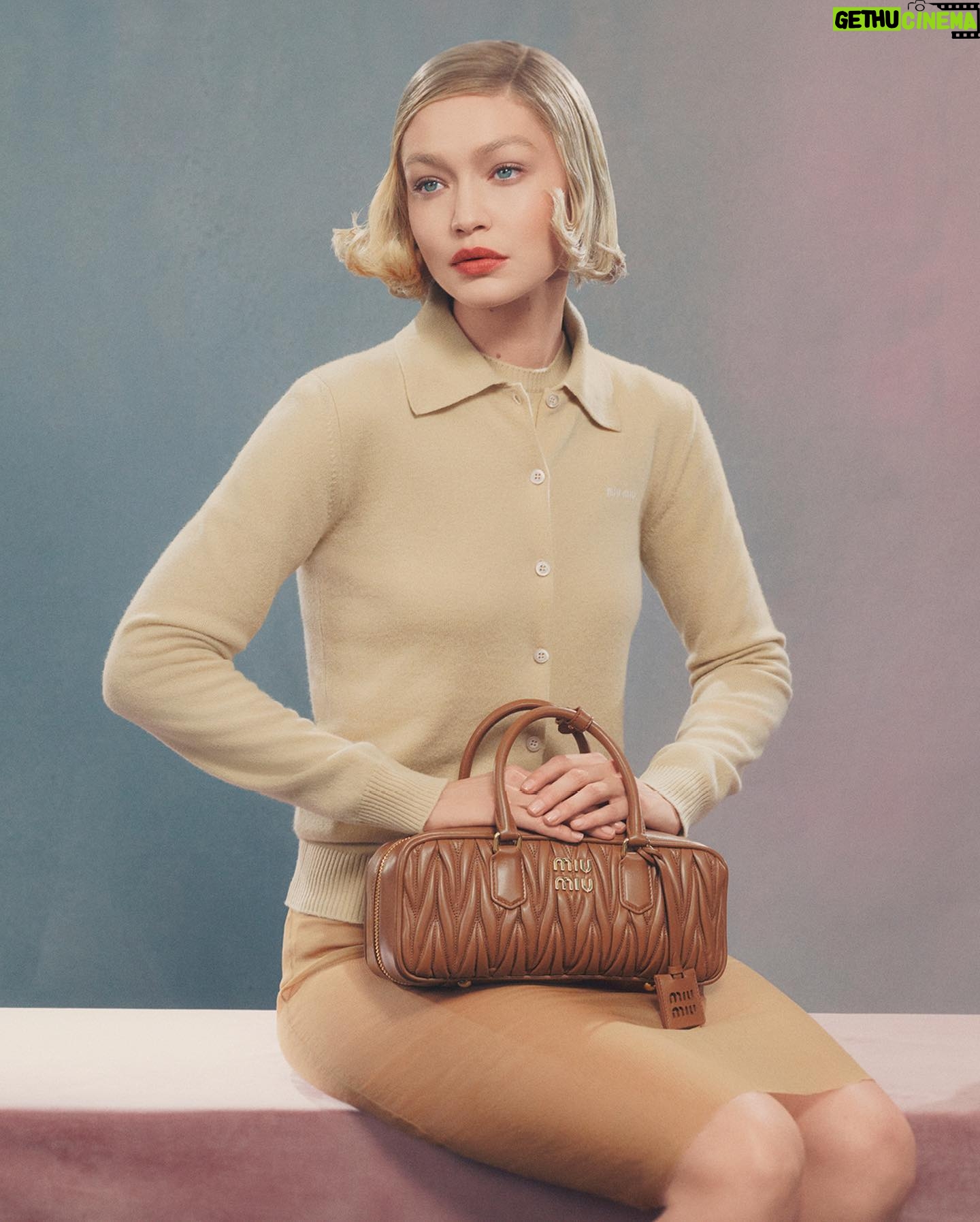 Gigi Hadid Instagram - @miumiu @miumiu @miumiu Had the loveliest day with my #miumiu famiglia and the sweetest, most fun legends @stevenmeiselofficial @patmcgrathreal @guidopalau for the newest campaign, creative direction by @edwardquarmby, styled by @lottavolkova ππ so much love & gratitude to all the teams x #miuwander #miuarcadie