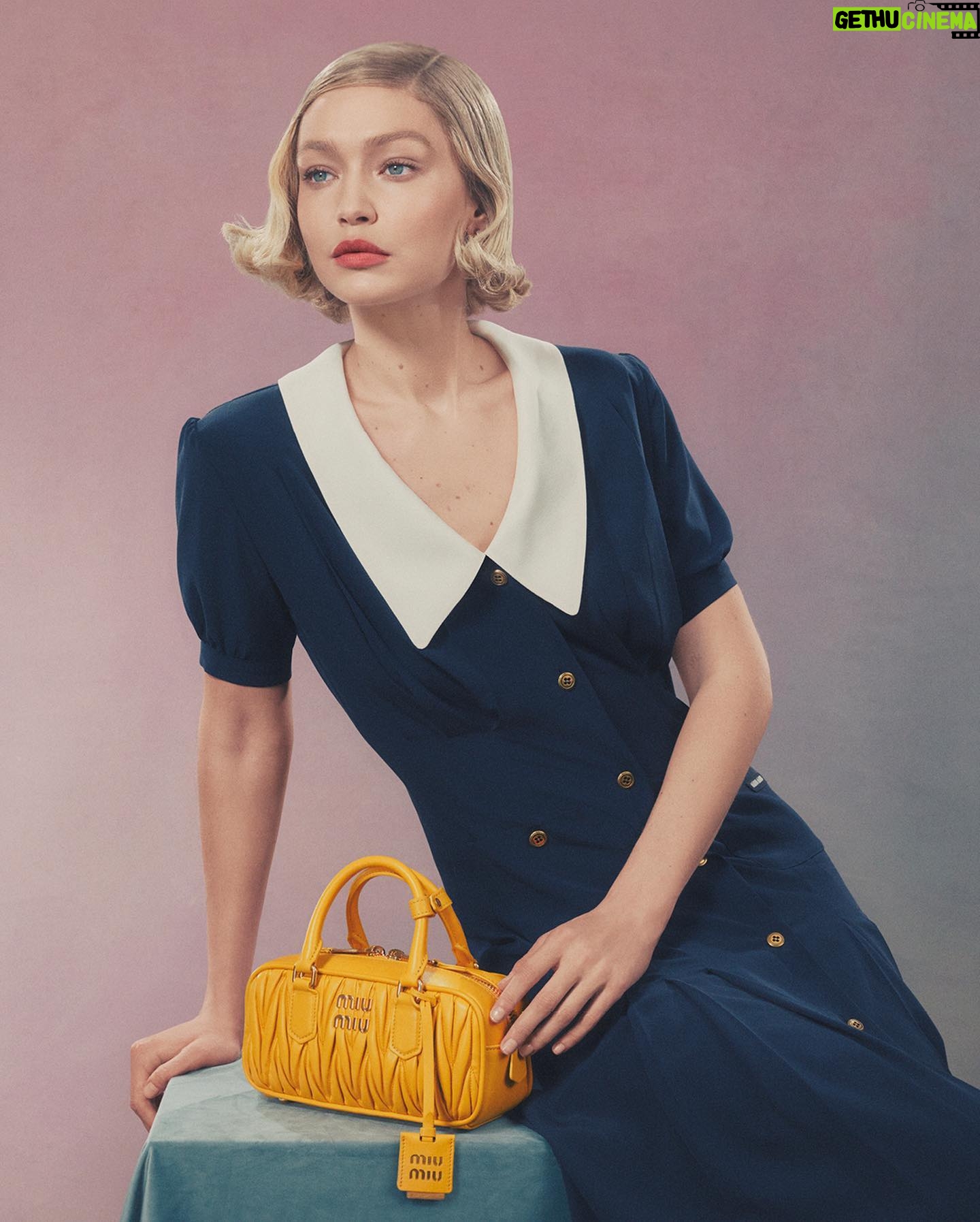 Gigi Hadid Instagram - @miumiu @miumiu @miumiu Had the loveliest day with my #miumiu famiglia and the sweetest, most fun legends @stevenmeiselofficial @patmcgrathreal @guidopalau for the newest campaign, creative direction by @edwardquarmby, styled by @lottavolkova ππ so much love & gratitude to all the teams x #miuwander #miuarcadie