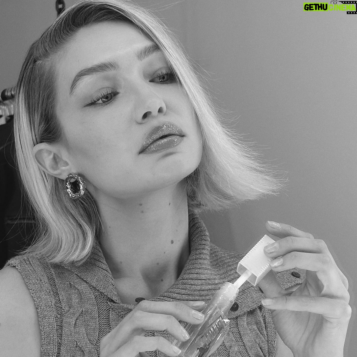 Gigi Hadid Instagram - lil glam with some of my new @maybelline faves - tattoo studio liquid liner, build-a-brow, and plump lifter gloss 💓