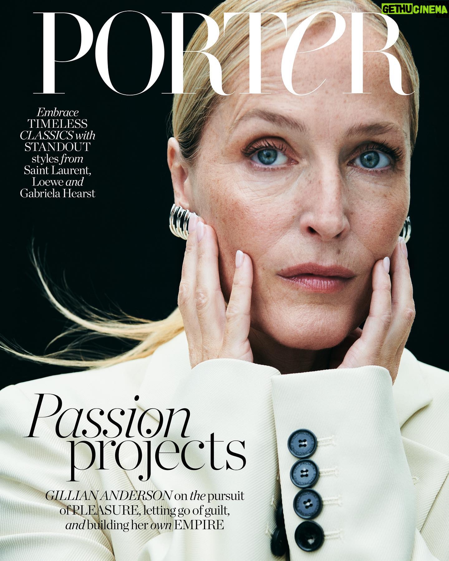 Gillian Anderson Instagram - She’s reluctant to say it, but Gillian Anderson might just be building an empire. On a mission for pleasure and empowerment, her intriguing new off-screen ventures include sharing women’s innermost desires and launching an anti-wellness brand. And they’re not just side hustles to her eminent acting résumé. In our PORTER cover story, she talks to @katie_berrington about why she’s feeling excited like never before. Read the interview in full and discover the shoot, photographed by @philip_messmann and styled by @cblazeby, at the link in bio.