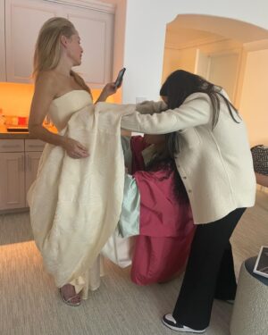 Gillian Anderson Instagram - Sometimes you just need a sausage to go with your yoni dress.