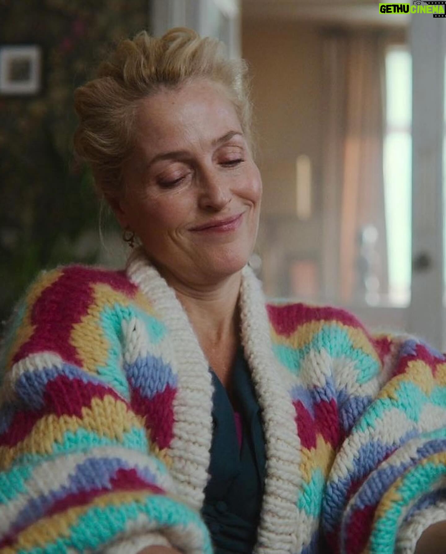 Gillian Anderson Instagram - Wanted to say a huge huge thank you to the darling @tomdaley for knitting this fantastic jumper (and crocheted willy π) for me to wear for our final season of @sexeducation! π§Άπ Together we raised just over Β£12k for @mindcharity, which will be divided amongst 8 local Minds who work with LGBTIQA communities. Thank you for your stellar knitting skills Tom and for coming to visit me on set! Swipe to the end to see the post that started it all (in 2021 π€―)