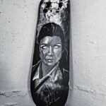 Gina Carano Instagram - Skateboard art. 🖤🖤🖤 #Repost @dasoulartist ・・・ "Raven" Acrylics on skateboard deck . . . . . #kevinross #dasoulartist #art #skateboard #acrylics #acrylicpainting #ginacarano #cantrushart