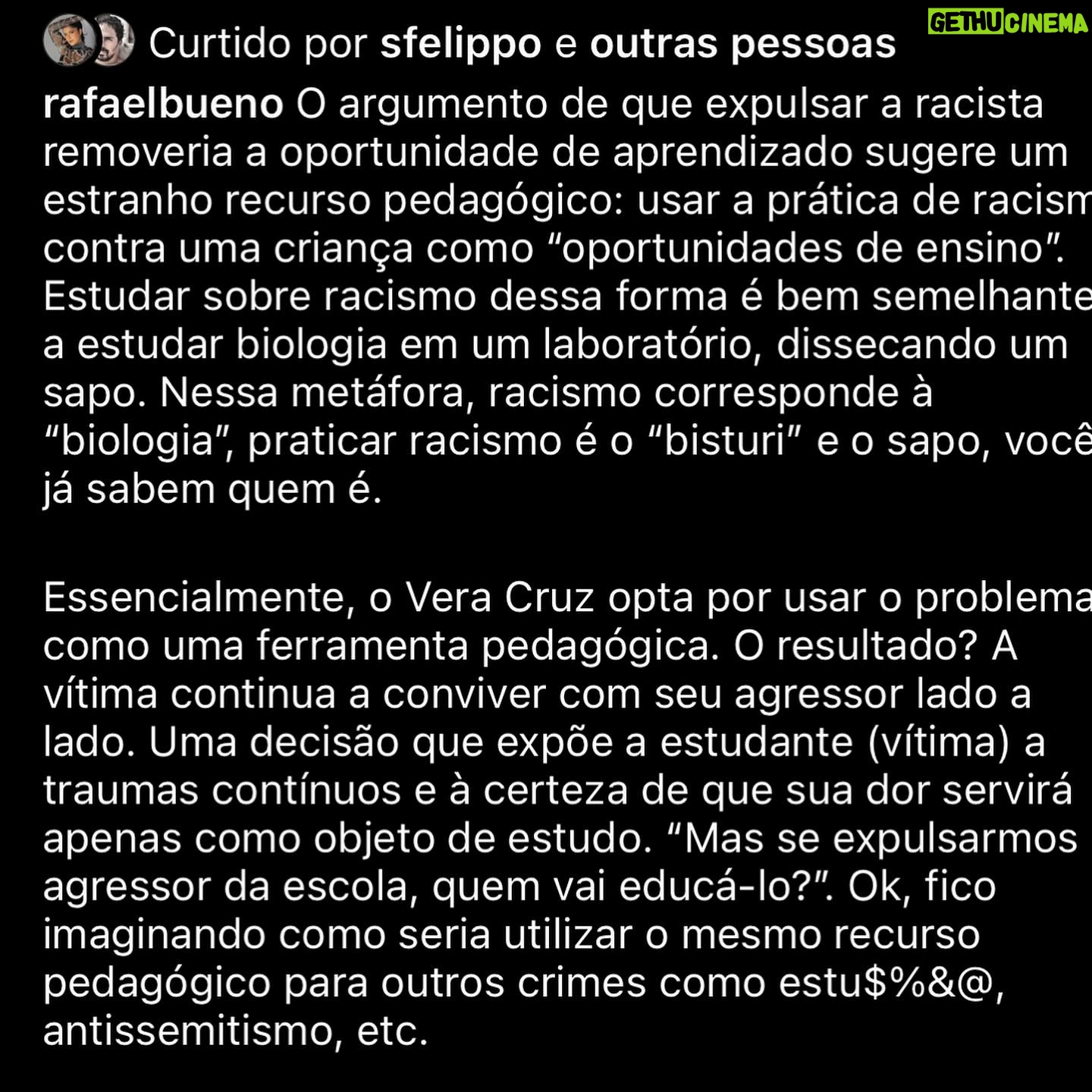 Giselle Itié Instagram - “… um projeto antirracista que coloca o branco no centro, em detrimento do preto, é só mais um programa de soft skill para branco.” PARABÉNS pelo projeto antirracista @escolaveracruz !