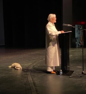 Glenn Close Instagram - Yesterday, the Main Stage Theater at the spectacular new Arts Quarter at my Alma Mater--The College of William & Mary in Virginia--was dedicated in my name! It was a profound honor for me. W&M was my first real community. I have always thought of my experience there as the watering of my desert...allowing me to be able to grow and bloom. That very stage launched me into my career. Pippy was there with me to pay tribute to the little dog who trotted at my heels throughout my college career--Penny. So many beautiful spirits gathered around us yesterday on that stage. I am humbled and deeply grateful. Thank you:
President Rowe
Provost Charles Poston
Dean Susan Raitt
Karino Gibson 
Orchesis Modern Dance Group 
Select members of the M&M Wind Ensemble 

@william_and_mary