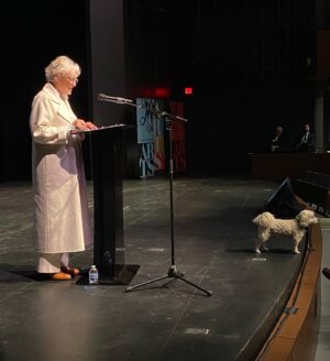 Glenn Close Instagram - Yesterday, the Main Stage Theater at the spectacular new Arts Quarter at my Alma Mater--The College of William & Mary in Virginia--was dedicated in my name! It was a profound honor for me. W&M was my first real community. I have always thought of my experience there as the watering of my desert...allowing me to be able to grow and bloom. That very stage launched me into my career. Pippy was there with me to pay tribute to the little dog who trotted at my heels throughout my college career--Penny. So many beautiful spirits gathered around us yesterday on that stage. I am humbled and deeply grateful. Thank you:
President Rowe
Provost Charles Poston
Dean Susan Raitt
Karino Gibson 
Orchesis Modern Dance Group 
Select members of the M&M Wind Ensemble 

@william_and_mary