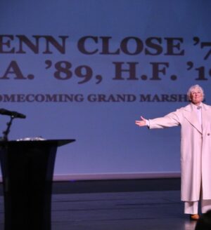 Glenn Close Instagram - Yesterday, the Main Stage Theater at the spectacular new Arts Quarter at my Alma Mater--The College of William & Mary in Virginia--was dedicated in my name! It was a profound honor for me. W&M was my first real community. I have always thought of my experience there as the watering of my desert...allowing me to be able to grow and bloom. That very stage launched me into my career. Pippy was there with me to pay tribute to the little dog who trotted at my heels throughout my college career--Penny. So many beautiful spirits gathered around us yesterday on that stage. I am humbled and deeply grateful. Thank you:
President Rowe
Provost Charles Poston
Dean Susan Raitt
Karino Gibson 
Orchesis Modern Dance Group 
Select members of the M&M Wind Ensemble 

@william_and_mary