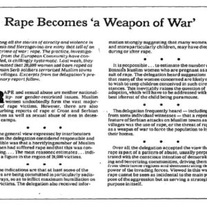 Gloria Steinem Instagram - Though this New York Times headline is from January 10, 1993, it remains true today.

Last week I met Dr. Adva Gutman-Tirosh, an orthopedic surgeon, whose sister, Tamar, was recently murdered. A sobering truth in these and all times of war: rape continues to be used as a weapon of war.

Adva shared with me that when she finally saw photos of her late sister, her first thought was, "At least her pants are on." Those are and have been the realities of war, but they don't have to be.