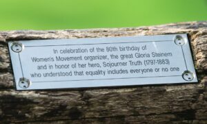 Gloria Steinem Instagram - Since I'm a hope-a-holic, I know there will be happier days ahead of us! Just like this recent one, when I got to sit with my good friend @kathynajimy on the bench in Central Park that she made possible. It honors Sojourner Truth and commemorated my 80th birthday, gifted to me by friends. 

Thanks to my friends at Apple, it is now easily locatable with @applebooks and where they have conveniently mapped out my 10 favorite places in New York. Hope you can enjoy them as much as I do. 

Photograph thanks to @katielymanphotography
#applemaps