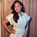 Grace Byers Instagram - Loved this mint green number, just in time for the summer! 💚 Thank you @ktla5news for having me, as we talked about The @Blackening - in theaters now! Glam Team - you all are out of control at this point 😭. These tresses are pressed, face is beaten and even my shoes have little green heels! 😩 Thank you all. 💚 stylist x @adenarohatiner hair x @kiyahwright1 makeup x @tayriverabeauty dress x @leolin_official shoes x @3juin_official jewelry x @sterlingforever