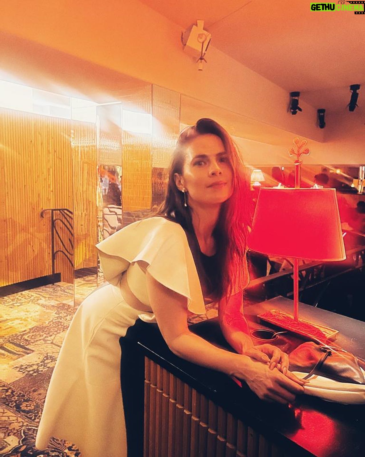 Hayley Atwell Instagram - Paris by night ❤️ dress by the formidable @gabrielahearst for @chloe (and black-bobbed to perfection)