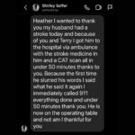 Heather Dubrow Instagram - When we shared Terry’s TIA experience, we were hoping we could save lives. We’ve received so many messages but this one in particular meant the world. ( swipe). ❤️ I want to open the comments up to answer any questions, talk about YOUR experiences, and bring more awareness to TIA and strokes. ❤️ Remember the warning signs … BE FAST( Balance , Eye focus, Facial drooping, Arms strength & can they lift overhead ?, Speech slur, TIME… get to the hospital!)