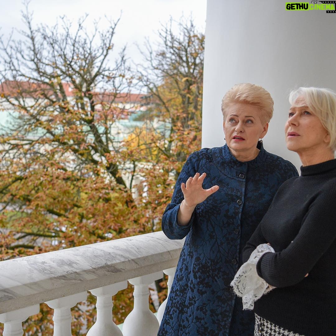 Helen Mirren Instagram - I am very lucky to be able to sometimes meet people of high achievement. Who are also direct and accessible and make their own honey and apple juice! I salute Dalia Grybauskaite President of Lithuania