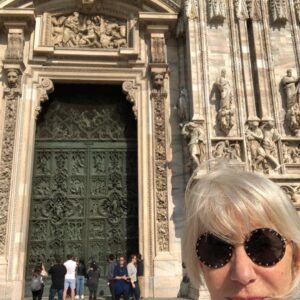 Helen Mirren Instagram - out and about on a beautiful spring day in Milan with all the chic Milanese.  The green buildings are  famous architectural addition to the City. I think they are awesome