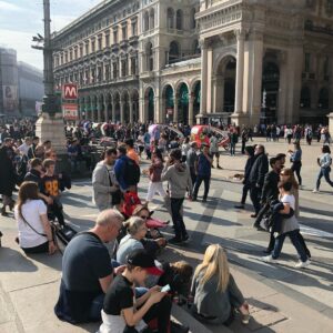 Helen Mirren Instagram - out and about on a beautiful spring day in Milan with all the chic Milanese.  The green buildings are  famous architectural addition to the City. I think they are awesome
