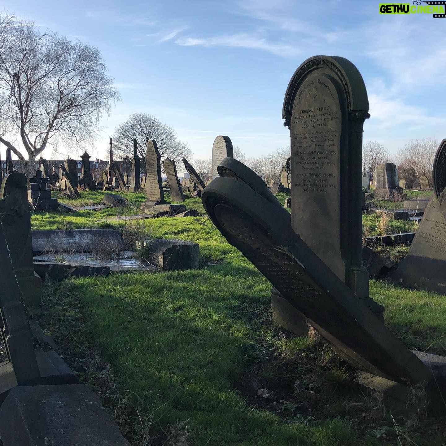 Helen Mirren Instagram - cemetery in Leeds. All from the late 19th century. Leeds was a powerful wealthy city of the industrial revolution. And now some of the mighty are fallen. remember 6 year olds were working 12 hours a day in the mills, dying of illness and injury