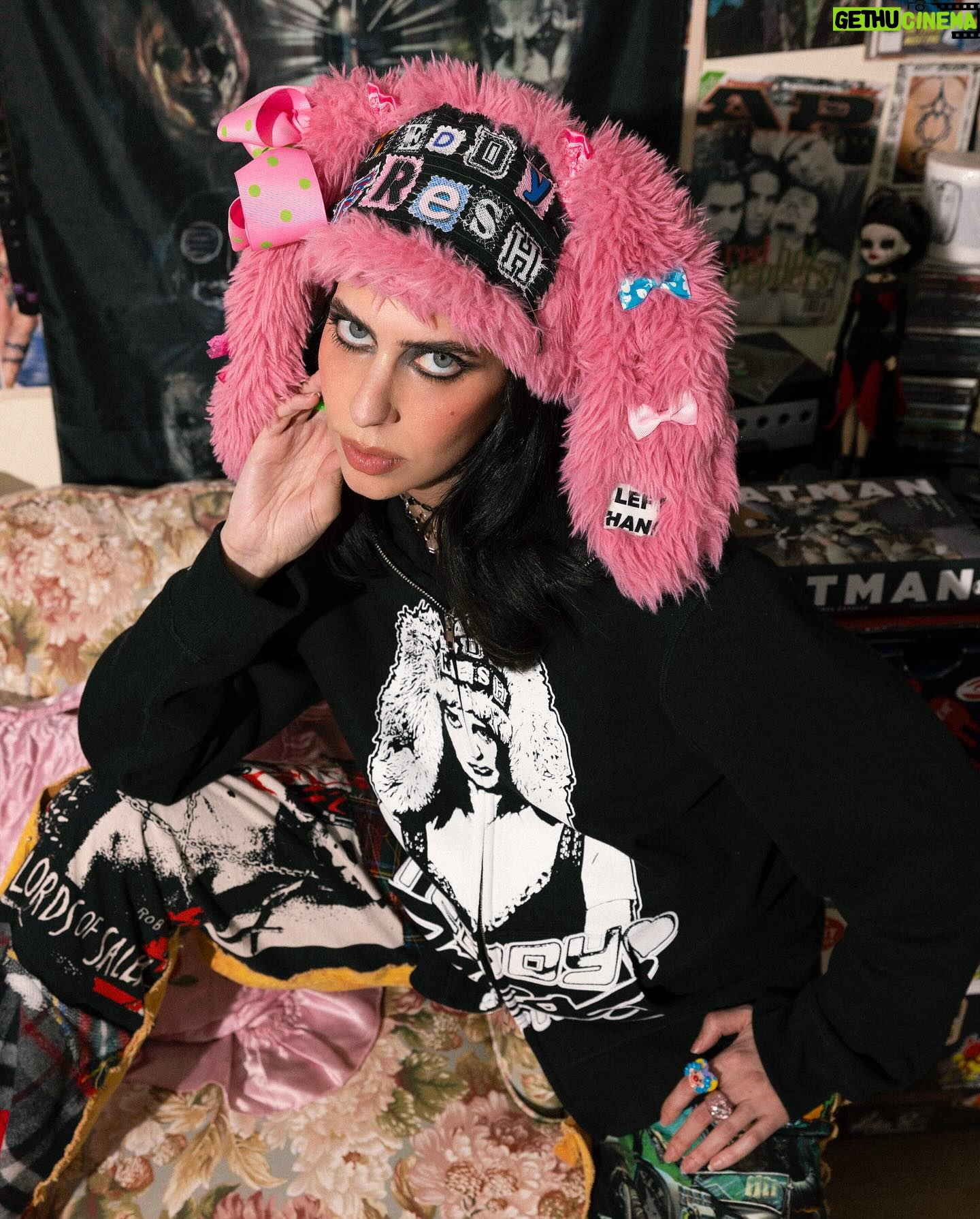 Hila Klein Instagram - Shot in @lefthandla studio & apartment, Hila wears pieces from our upcoming collaboration launching tomorrow. The collection includes a tight selection of one-of-one pieces as well as a USA printed hoodie in limited quantities. Launching tomorrow