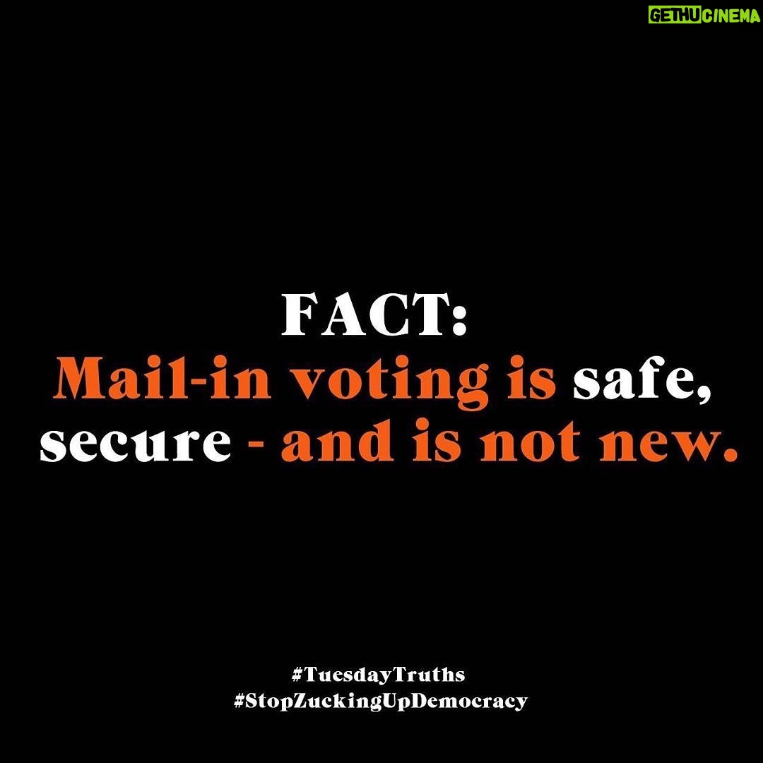 Hilary Swank Instagram - Mail in voting is safe, secure, and is not new. Make a plan to vote right now at vote.org. Thumbs up in the comments if you’re ready to #Vote! #StopZuckingUpDemocracy #TuesdayTruths . . . Via @chelseahandler 👊🏽