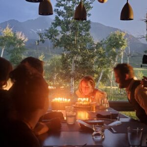 Hilary Swank Instagram - Yesterday was truly magical! 💫
So many wishes came true that have been in the manifestation brewery for 6 months. Can’t wait to share them all with you soon. ALSO, y’all’s outpouring of love, thank you! 🙌🏽

My favorite kind of day is where nothing is planned. And yesterday was a perfect rendition of that! It also included staying in my jammies all day long! Here’s a snippet of my day… and you will see that at the end, JUST after I blew out my candles, a rainbow appeared!! 🤯

Pic number one: 
Me sitting in a rocker on my porch, with my parrot on my shoulder knitting. What’s that you say? No, I did not turn 74! It was 47 🤣

2. Puppy Snuggles! 🥰

3. Mini-bike riding (don’t worry I only circled so don’t give me a hard time about no helmet!) 

4. I planted flowers…yep, still in my jammies! 

5. Breakfast in bed food 💝

6. Flowers from @justin_grey_stone and Sam!!! 💐😍

7. Ok, so I did change for dinner. But that was only because it was hair washing day! 🤣 Lots of candles to blow out!! 😅 And with my dear friends 💜

8. 🌈 ❤️🧡💛💚💙💜 🙌🏽

Thanks again for all the love!!!!