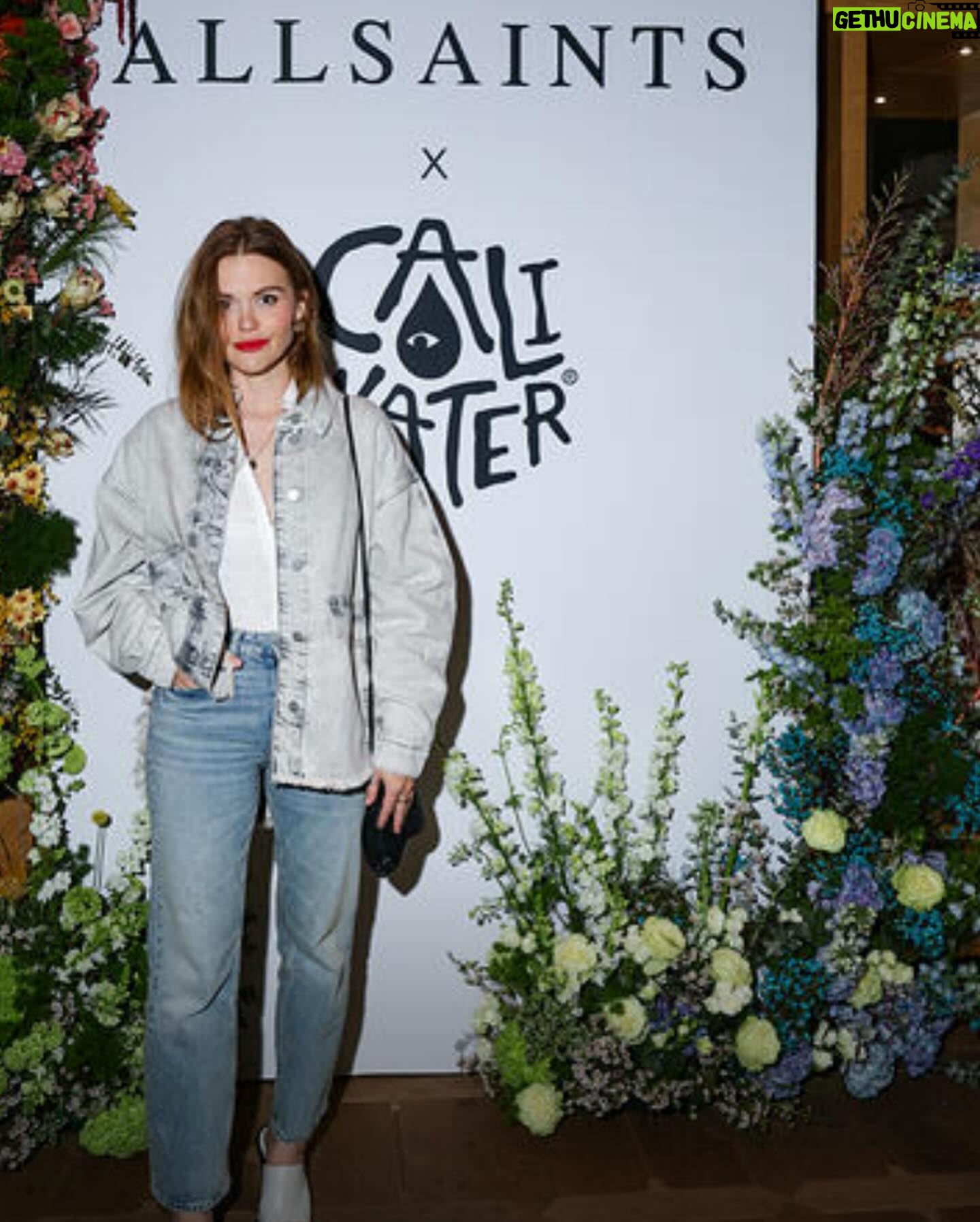 Holland Roden Instagram - Congratulations @allsaints and @caliwater on your capsule collection ๐๐ Two lovely brands with lovely people working behind these names๐ป Thank you Jorge and Chase for fitting us! Than you for having me โค๏ธ @olivertrevena and of course Alfie ๐ถ