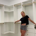 Holly Holm Instagram – I almost bought the fancier metal rods that go to this closet system. However, they still seemed a bit boring and I thought it’d be more fun to put my own flare on it. Also, I figure why not save money where I can? 😉 A can of spray paint for the plastic  brackets and wooden dowels in place of the white rods is all I needed. (I was not a fan of the ones that came with the kit.) What y’all think?! Still some work to do on the closet but it’s almost there.
