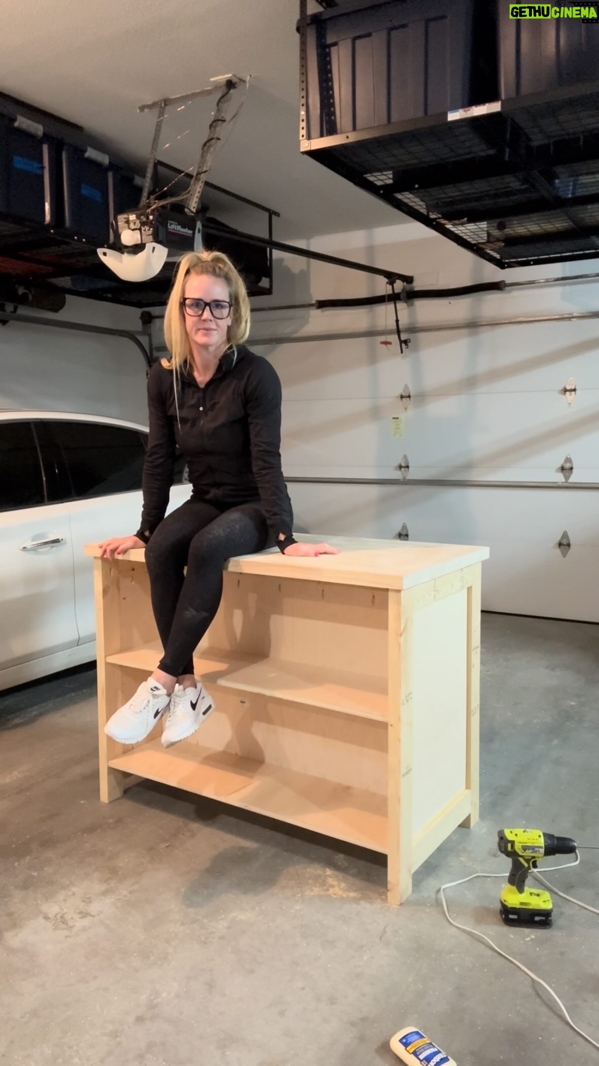 Holly Holm Instagram - Mini kitchen island part 1. This is a build for a small kitchen. Shelving on one side for storage and space for two counter height stools on the other. Sanding and painting is next. I let you all vote and green was a clear favorite! So stay tuned for part 2. Wood working projects are therapeutic to me… and I especially enjoy them as an outlet when I am in training camp. Obviously I can only work on it when I’m not training so the process may take a little longer than usual but I’ll post it as soon as I get it done!
