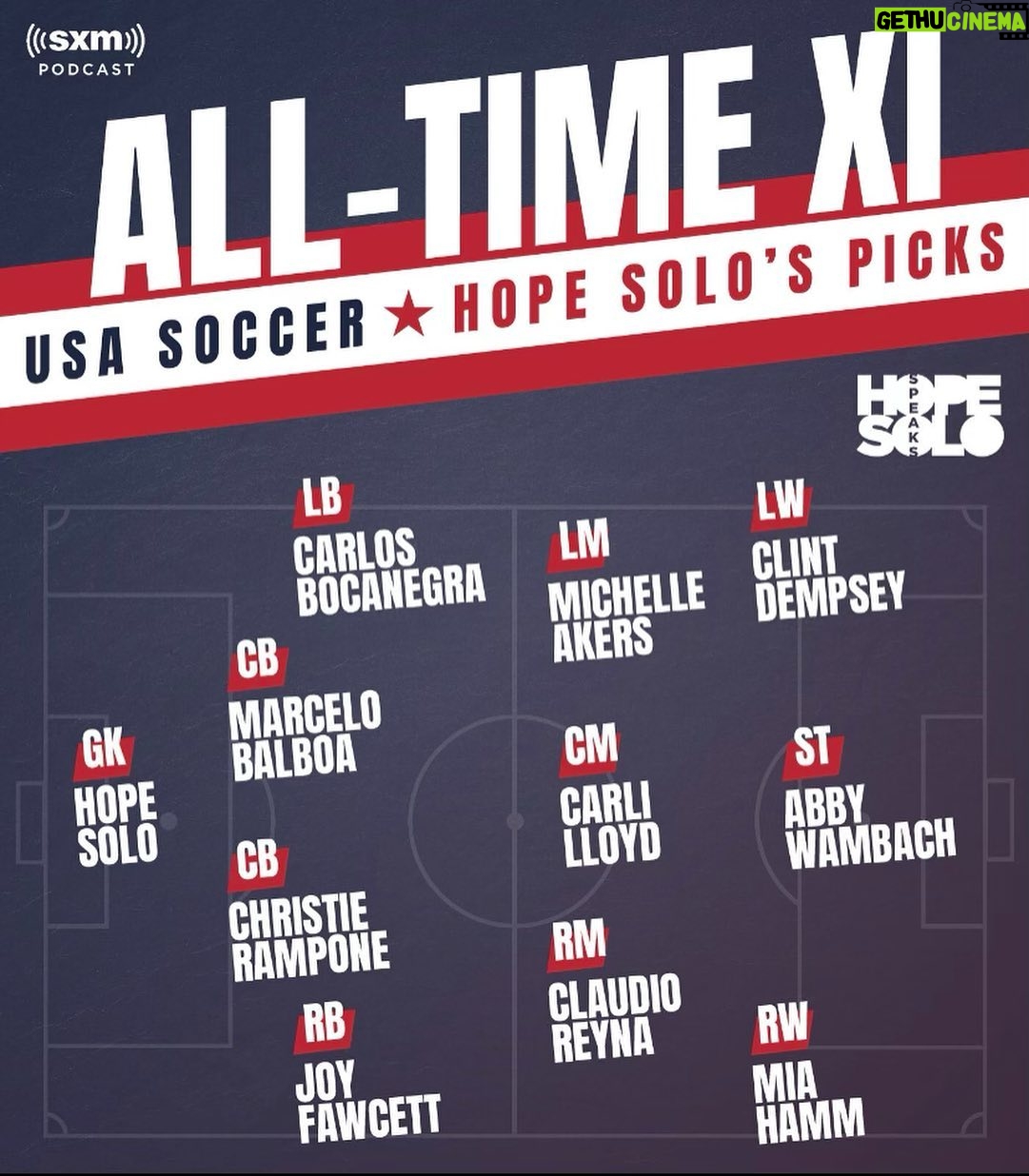 Hope Solo Instagram - New episode of HOPE SOLO SPEAKS is out with the awesome @alexi_lalas. We created our own all-time US Soccer starting XI – the greatest of all time, men or women. Take a listen and let us know what you think! https://apple.co/3clhiGY