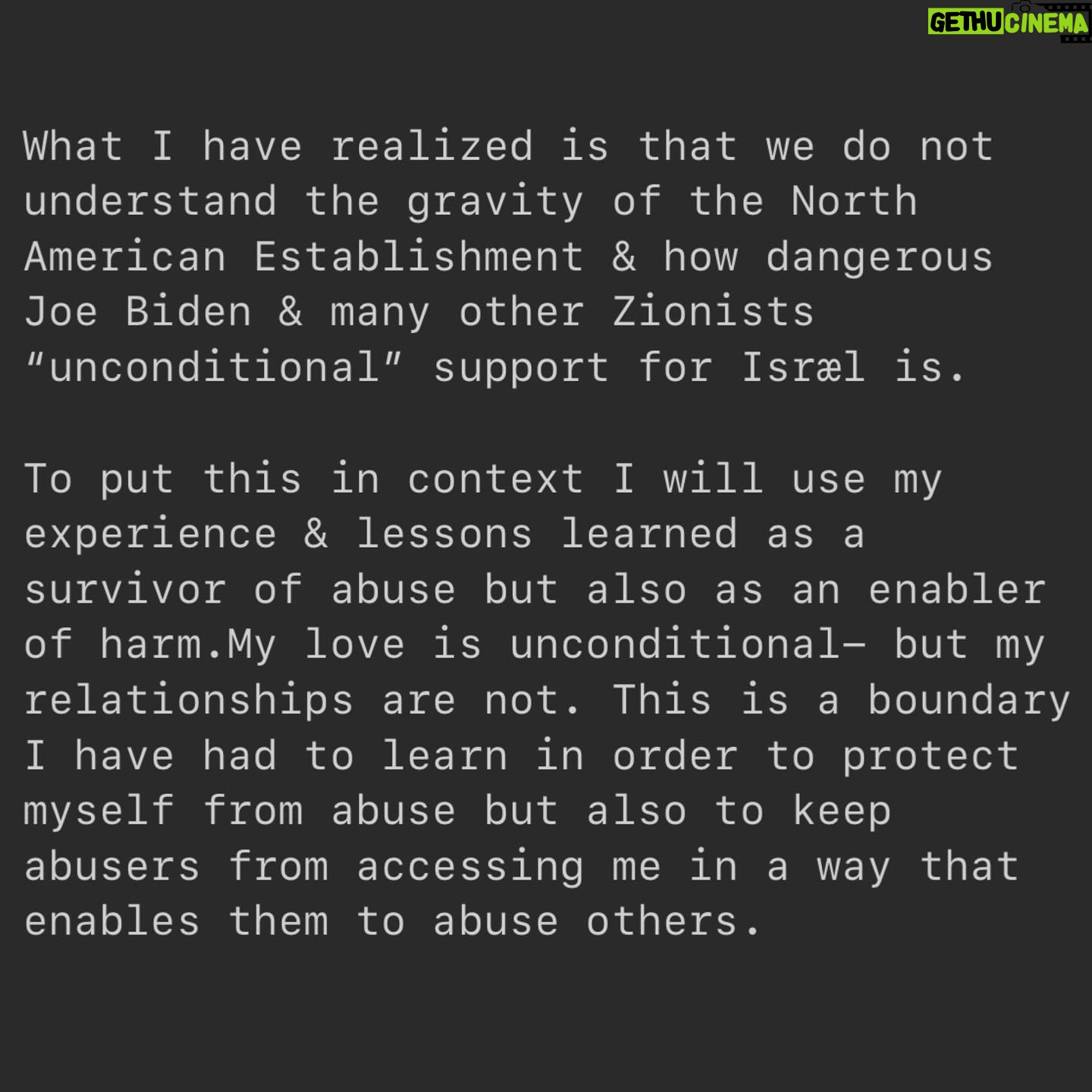 Indya Moore Instagram - People belong to the land - the land does not belong to people. The earth is the body and the body is the earth colonialism is ræp & ræp is colonialism. Reipists do not have rights to defend themselves against their resisting victims. Occupations do not have the right to defend themselves against those they occupy. when you are in partnership with an abuser, you are nurturing them, and enabling them to do more harm. This is what it is to be a Zsionist.