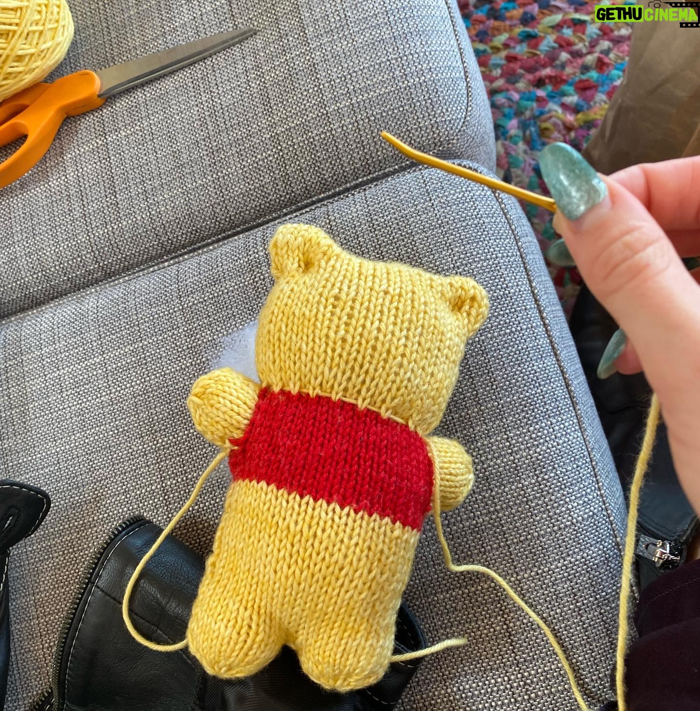Iris Apatow Instagram - My little Winnie the Pooh bear that I made using the mother bear project pattern! 🤩(Amazing organization everyone should check out) Super proud of this 💛🧸 the pattern is available online <3