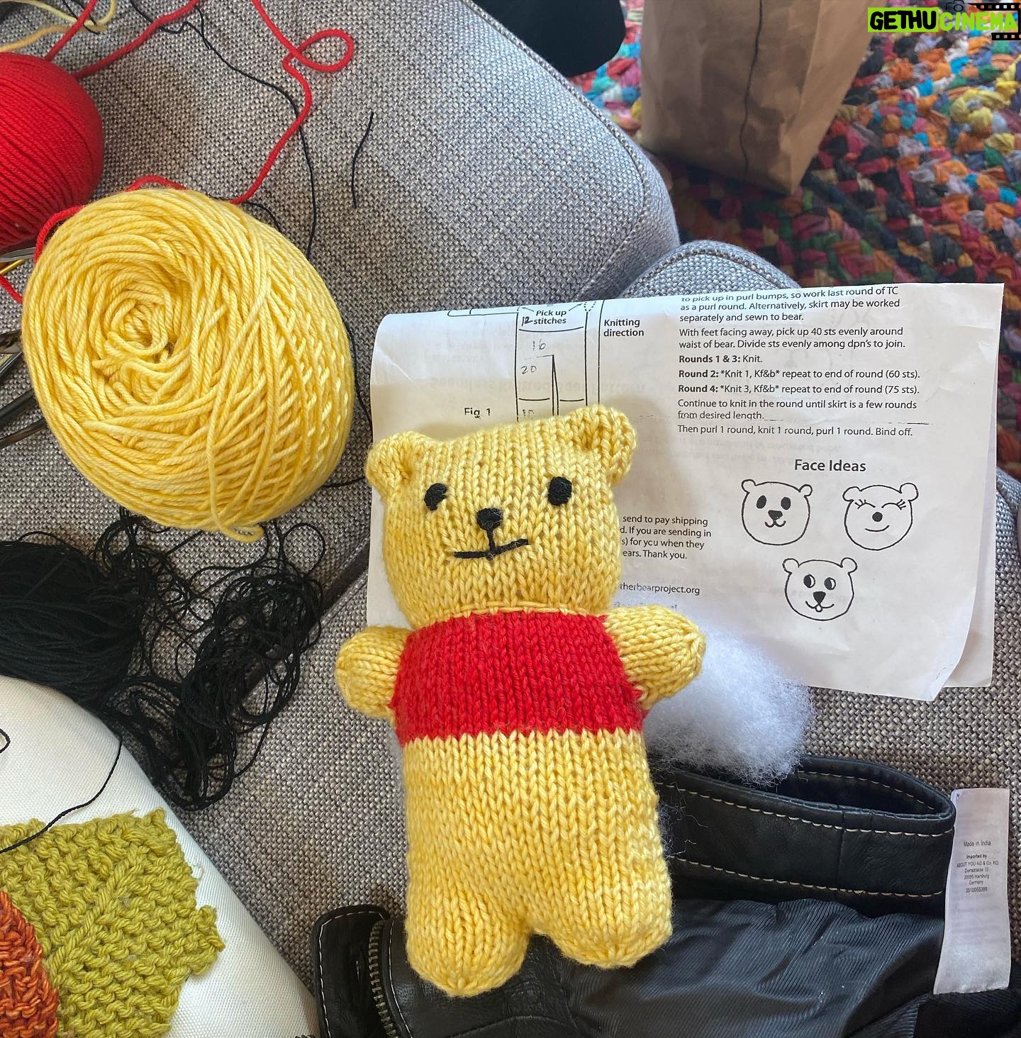 Iris Apatow Instagram - My little Winnie the Pooh bear that I made using the mother bear project pattern! 🤩(Amazing organization everyone should check out) Super proud of this 💛🧸 the pattern is available online <3