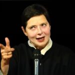 Isabella Rossellini Instagram - More photos of the cinema MODERNISSSIMO in Bologna where I presented a selection of my short films like #greenporno . I was interviewed by GianLuca Farinelli who I admire immensely for the work at the @cinetecabologna . In the first photo my arms are stretched to the armchairs with my parents names #robertorossellini and #ingridbergman , my name is in between them ❤️