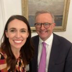 Jacinda Ardern Instagram - Just finished up a lovely dinner with the new Prime Minister of Australia, Anthony Albanese. He was kind enough to gift me Midnight Oil, Spiderbait and Powderfinger on vinyl, so we left him with a few Flying Nun treats in return. Looking forward to the formal meeting we have scheduled for tomorrow, there’s a lot on the agenda!