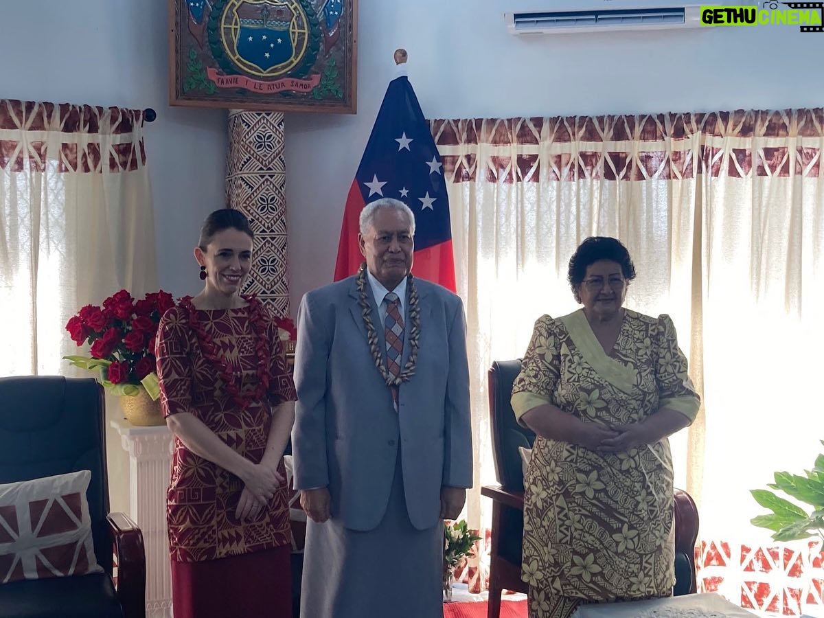 Jacinda Ardern Instagram - Just landed back in Wellington (we were welcomed back with a traditional landing too 😂) after a quick but really important visit to commemorate the 60th Anniversary of the signing of the Treaty of Friendship between Aotearoa New Zealand and Samoa. As part of the visit I met with Samoa’s Head of State, Afioga Tuimalealiifano Vaaletoa Sualauvi II, and Prime Minister Fiamē Naomi Mataʻafa where we discussed things like our new climate partnership. But the treaty of friendship isn’t just about the Government of the day, it’s about all our people - so it was fantastic to be joined by party leaders from almost every party in the New Zealand Parliament as we met with the Samoan Cabinet today. We also had the privilege of having iwi leaders, church, business and community representatives with us too. I was asked to describe the visit in one word - I chose “warm and productive” because one word wasn’t enough! Thanks to everyone who made the visit such a success. Back into the debating chamber tomorrow!