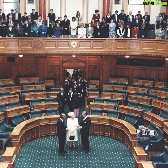 Jacinda Ardern Instagram - This weekend marks the celebration of the Queen’s Platinum Jubilee, a milestone we’re acknowledging here in New Zealand too. Since her coronation at just 25 years of age, the Queen has dedicated her life to public service, including to us here in Aotearoa. In fact she has visited New Zealand many times beginning in 1953 with her last visit in 2002. In my time in this role I’ve had the privilege to speak with Her Majesty several times, and on every occasion I’ve been struck by her intimate knowledge of our home, and her affection for it. In different parts of the world, people are marking the Queen's Jubilee year in different ways. We held a service in Wellington yesterday but we also have two projects that will mark this historic occasion. The track to Observation Rock from the settlement of Oban on Stewart Island/Rakiura, will be formally renamed the ‘Queen Elizabeth II Platinum Jubilee Path’ or the ‘Platinum Path’ for short! The Queen has also encouraged anyone who wants to mark the Jubilee to do so by planting trees, so to honour this, we are also embarking on a national tree planting project for 100,000 native trees across 14 native restoration projects around New Zealand. Two ways that we can say thank you for a remarkable 70 years of service. Photo credits: Gabrielle Dean - Queen Elizabeth II meeting the Stratford stationmaster, Jack Scott, on 8 January 1954. Dominion Post - The Queen in the Debating Chamber during her 1995 visit.
Parliamentary Collection, Morris Hill photograph - Her Majesty Queen Elizabeth II opening a session of the New Zealand Parliament on 12 January 1954.