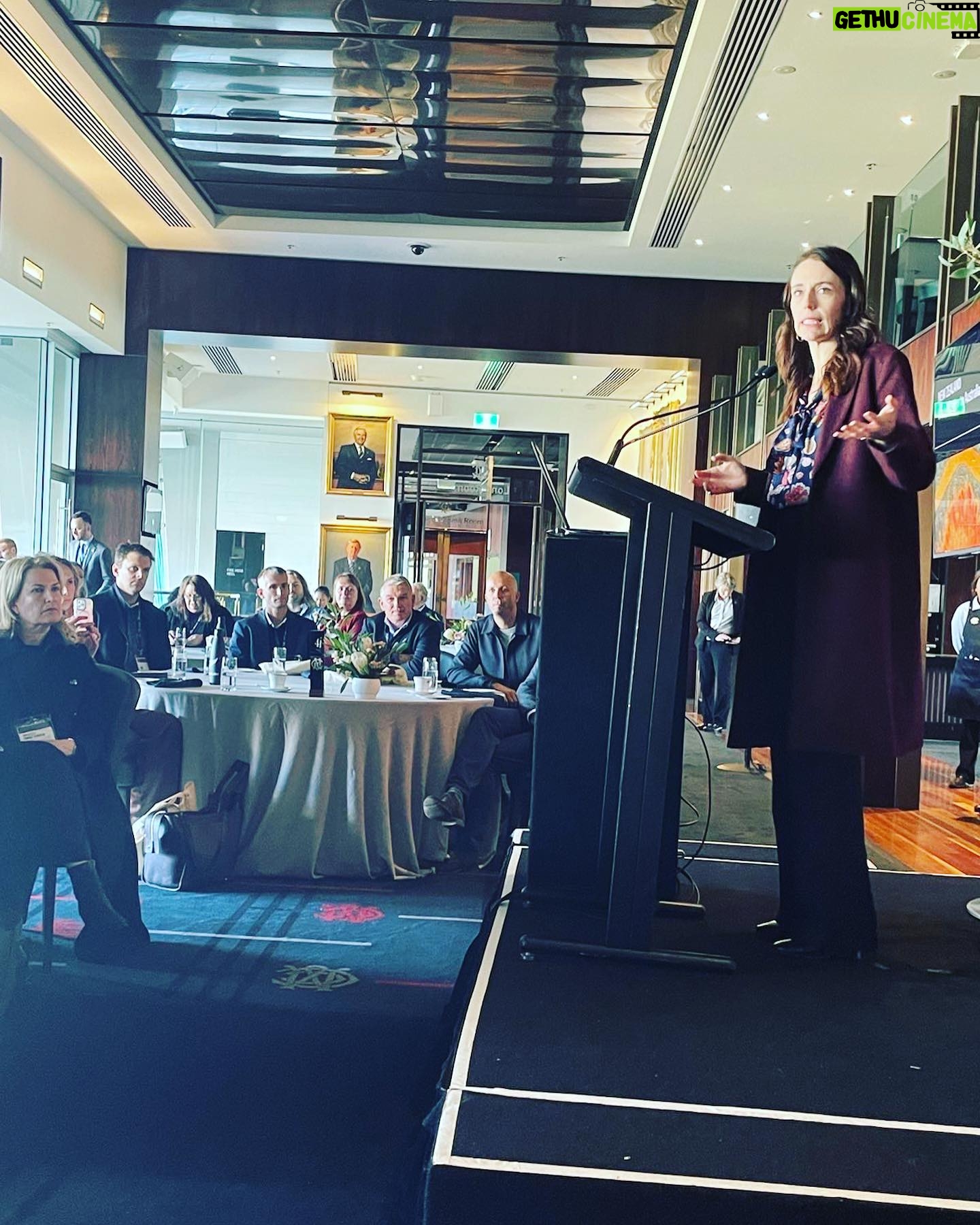 Jacinda Ardern Instagram - And just like that, we’re straight into a trade mission in Australia. The Australia New Zealand leadership forum is scheduled for this week so we have brought over a delegation of New Zealand exporters and businesses. We started with a welcome to country ceremony led by Aunty Joy Wandin Murphy, which was held at the MCG. A quick briefing with the business delegation and then an evening event with Global Victoria. Jet lag is starting to hit me hard, so I’ll spare you any attempts at a more creative caption till tomorrow!