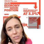 Jacinda Ardern Instagram - First attempt at a floating green screen….thought I’d use it to share a few insights into the New Zealand economy at the moment. It’s tough out there globally, but there are reasons for us to feel optimistic about the future. Here’s a few!