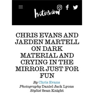 Jaeden Martell Instagram - Many thanks to @interviewmag and @chrisevans for chatting with me! photos-@danieljacklyons styling- @seanknight editor-@nickkharamis grooming- mom