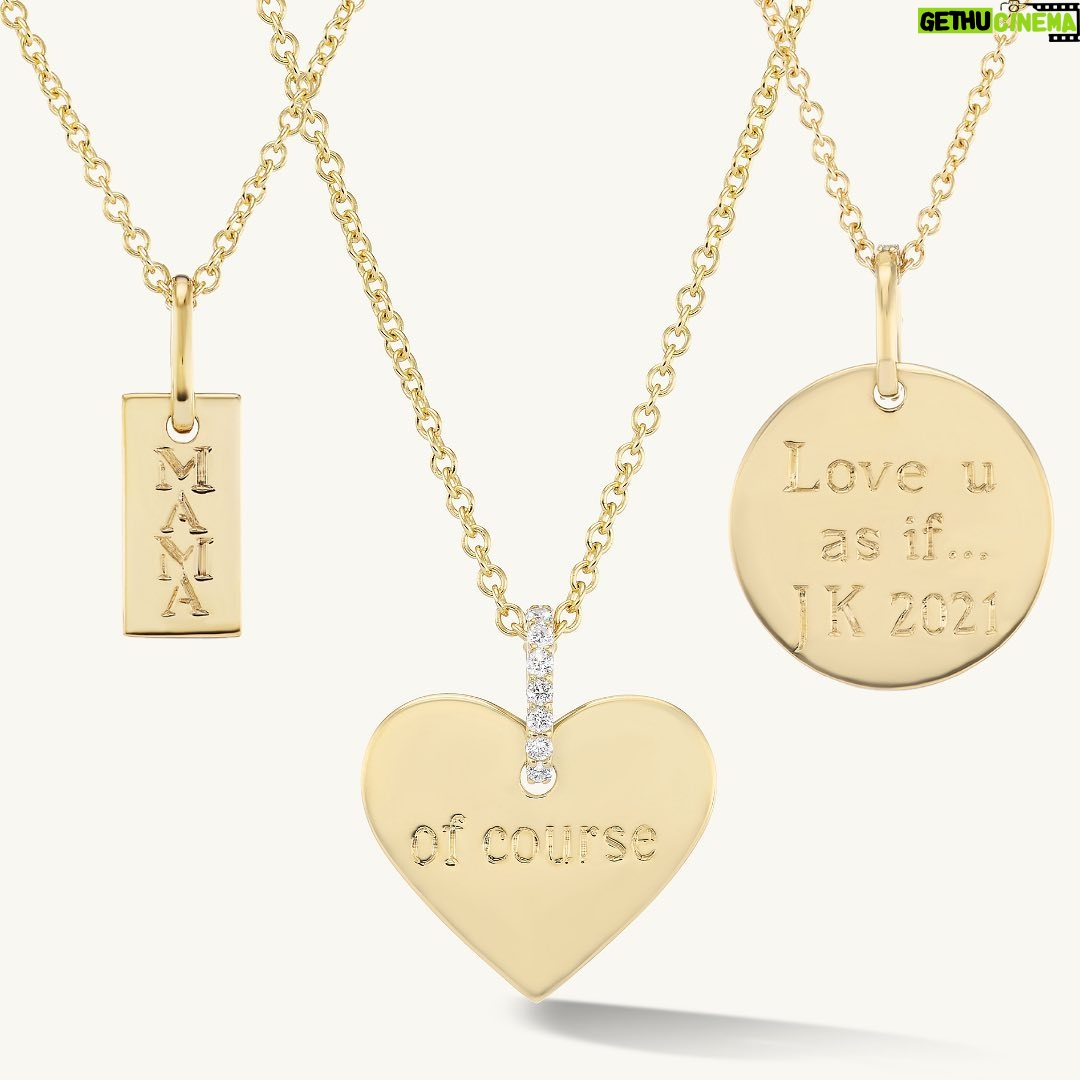 Jaime King Instagram - We're so excited to share our new collaboration with actor, activist, and filmmaker @jaime_king, featuring customizable pendants in various shapes and finishes. Each pendant can be adorned with a delicately hand-engraved personal message. Create your own for a truly personal and unique piece.