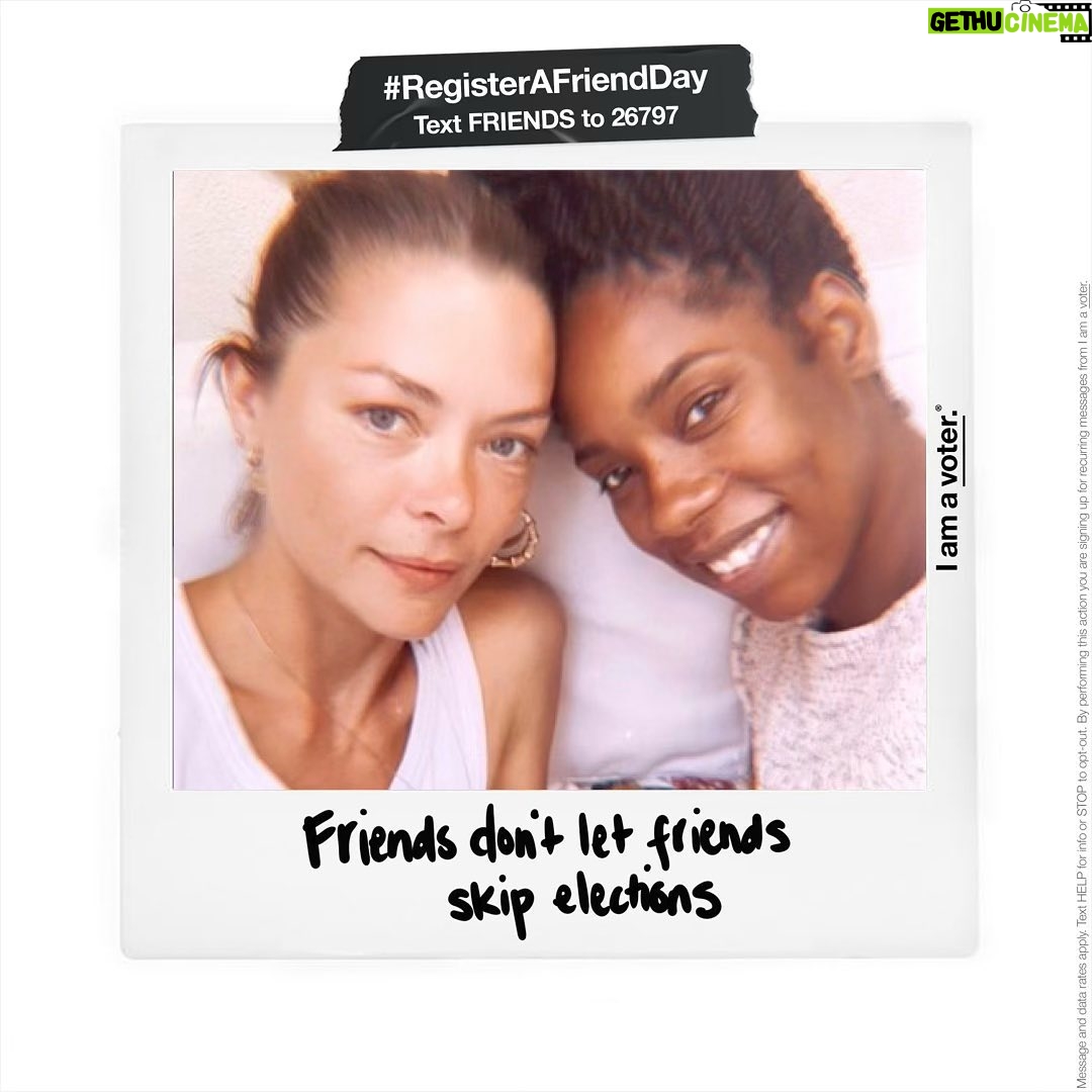 Jaime King Instagram - Friends don’t let friends skip elections. Text FRIENDS to 26797 to make sure you are registered to vote. And post a photo with your friends and tag them with this caption to remind them to check their registration too! #registerafriendday @iamavoter