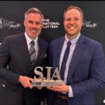 Jamie Carragher Instagram – Thank you to @sjainsta for choosing Monday Night Football as the TV show of the year! #sja2023 #mnf 🏆
